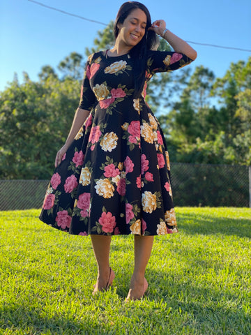 PLUS SIZE RED AND PINK FLORAL DRESS