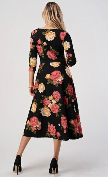 PLUS SIZE RED AND PINK FLORAL DRESS