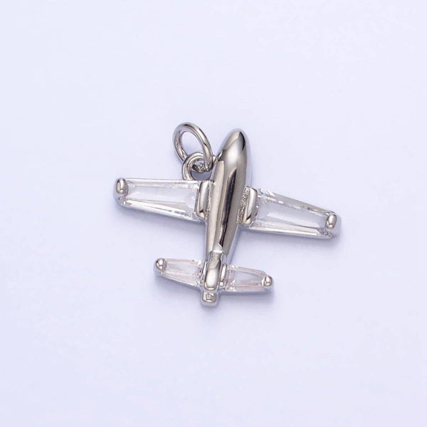 Gold, Silver Clear Baguette Airplane Flight Mini Add-On Charm | AC-703 AC-704: Gold