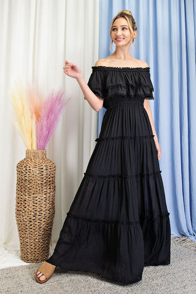 OFF THE SHOULDER RUFFLE MAXI DRESS