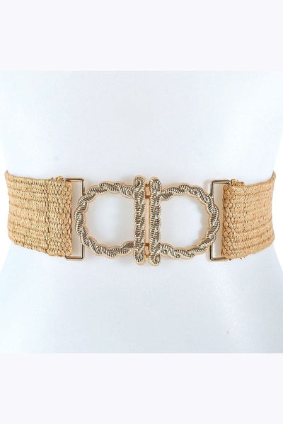 Reversed D Straw Woven Elastic Stretch Waist Belt