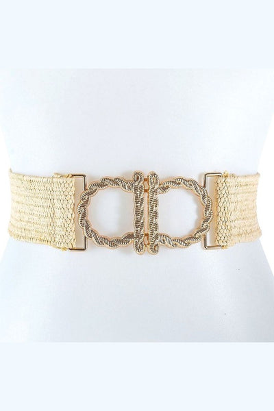 Reversed D Straw Woven Elastic Stretch Waist Belt