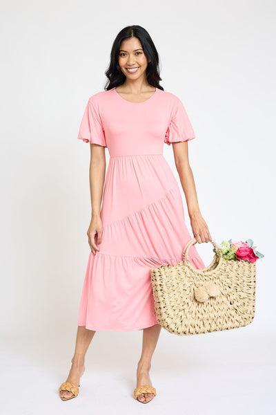 Solid Diagonal Tiered Flowy Dress