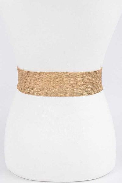 Double Buckle Metallic Faux Straw Elastic Belt