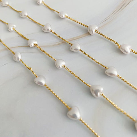 Pearl Heart Long Chain Necklace