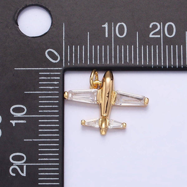 Gold, Silver Clear Baguette Airplane Flight Mini Add-On Charm | AC-703 AC-704: Gold
