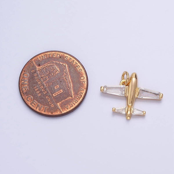 Gold, Silver Clear Baguette Airplane Flight Mini Add-On Charm | AC-703 AC-704: Gold