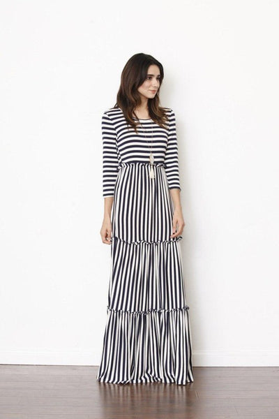 Stripe three tiered maxi dress