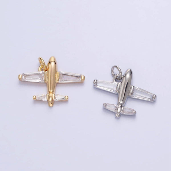 Gold, Silver Clear Baguette Airplane Flight Mini Add-On Charm | AC-703 AC-704: Gold