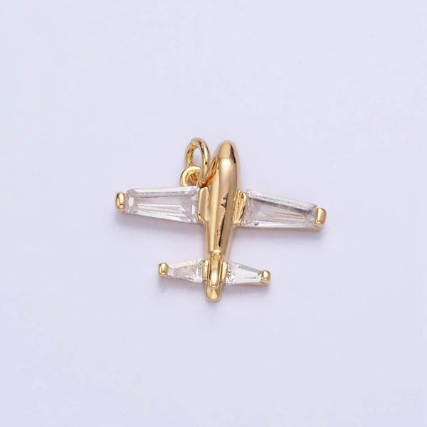 Gold, Silver Clear Baguette Airplane Flight Mini Add-On Charm | AC-703 AC-704: Gold