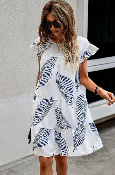 White & Blue Feather Dress