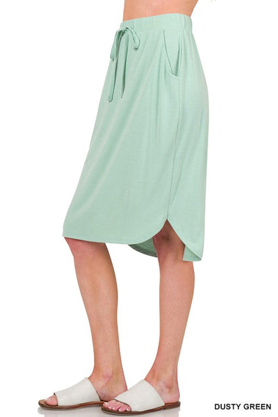 SELF TIE TULIP HEM SKIRT WITH SIDE POCKETS