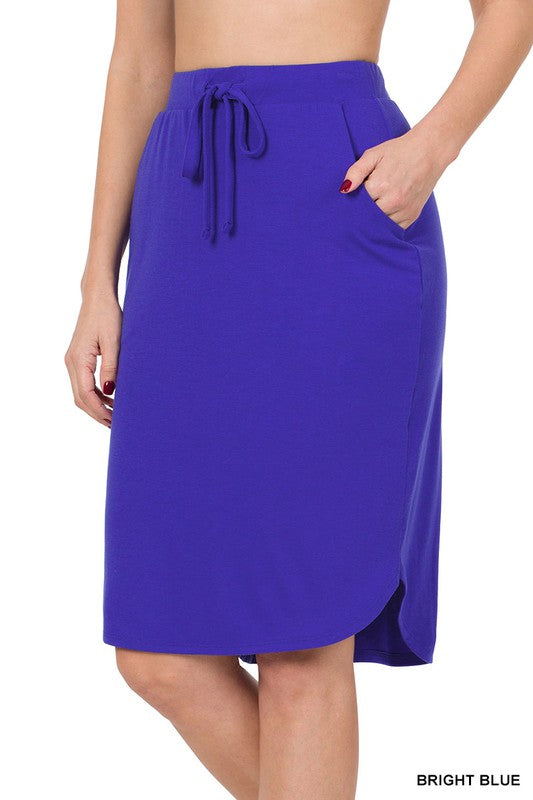 SELF TIE TULIP HEM SKIRT WITH SIDE POCKETS