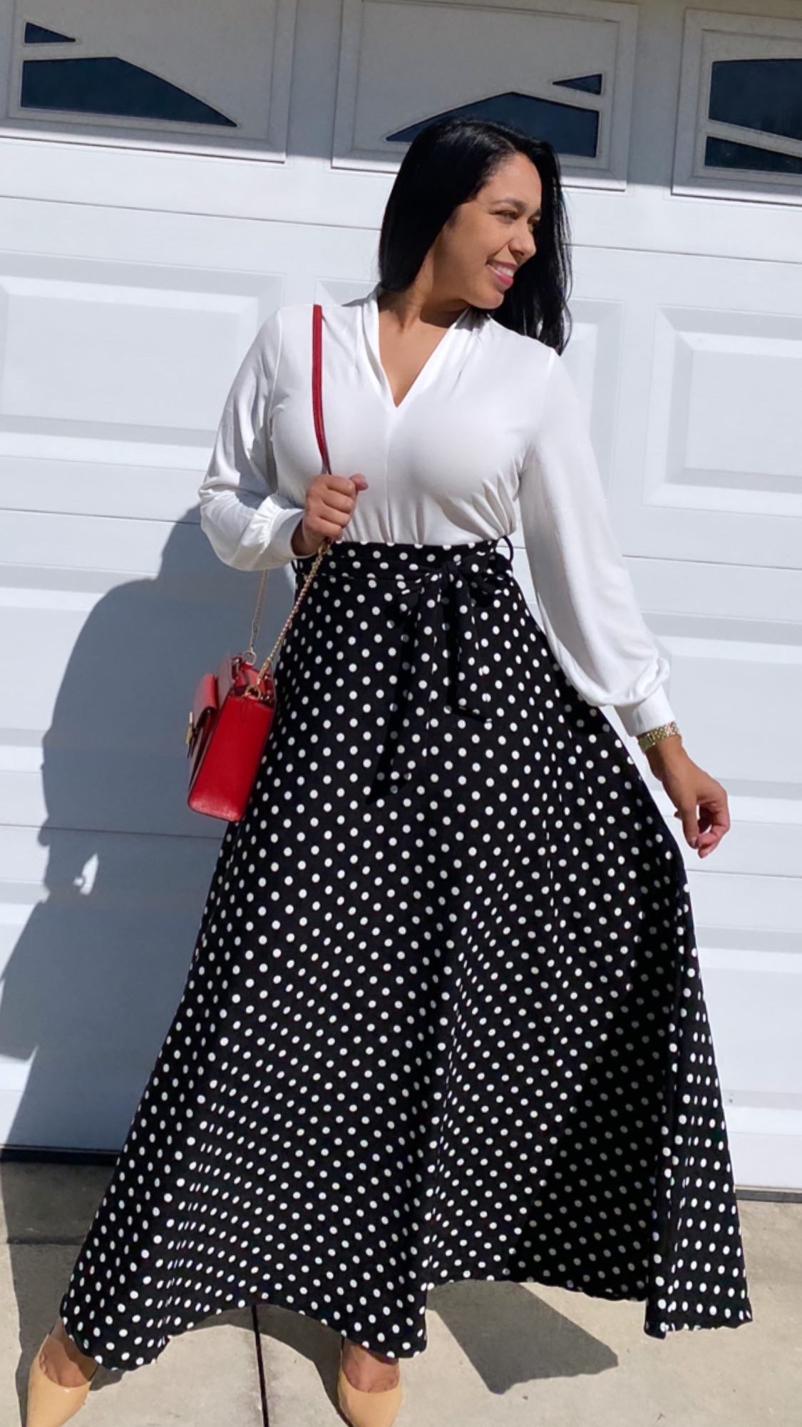 Polka dot maxi skirt outfit Clearance