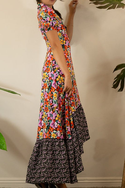 MIXED PRINT MAXI DRESS