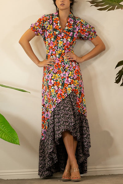 MIXED PRINT MAXI DRESS