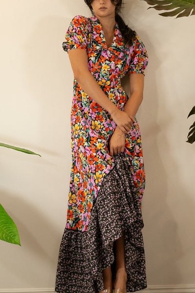 MIXED PRINT MAXI DRESS