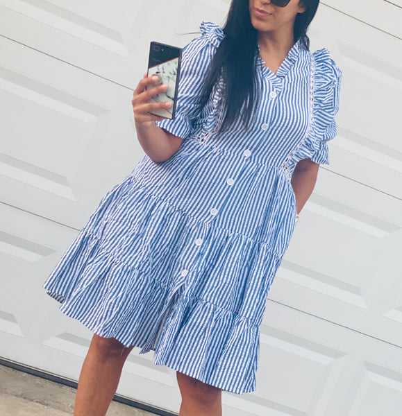 RUFFLE KNEE LENGTH DRESS