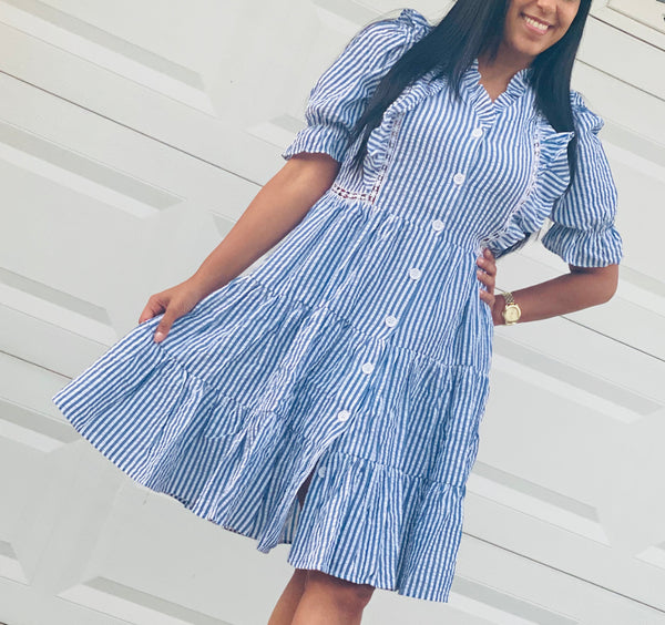 RUFFLE KNEE LENGTH DRESS