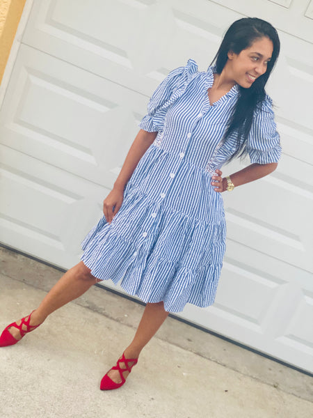 RUFFLE KNEE LENGTH DRESS