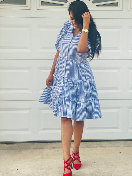 RUFFLE KNEE LENGTH DRESS