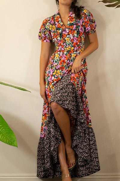 MIXED PRINT MAXI DRESS