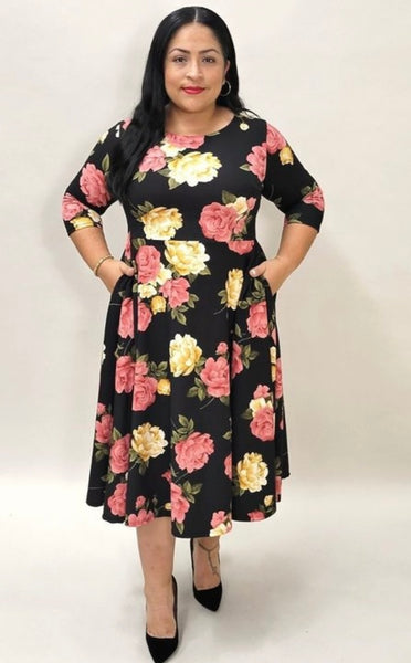 PLUS SIZE RED AND PINK FLORAL DRESS