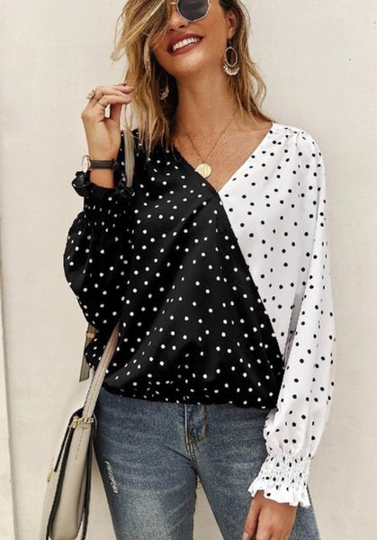 BLACK AND WHITE POLKADOT BLOUSE