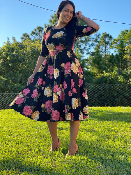 PLUS SIZE RED AND PINK FLORAL DRESS