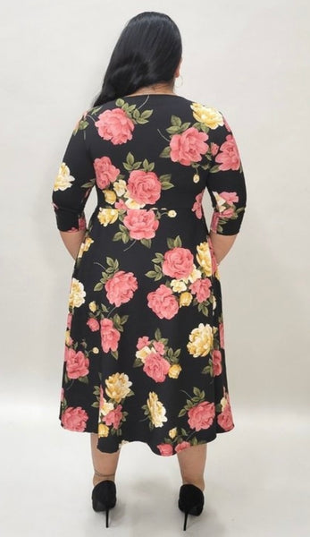 PLUS SIZE RED AND PINK FLORAL DRESS