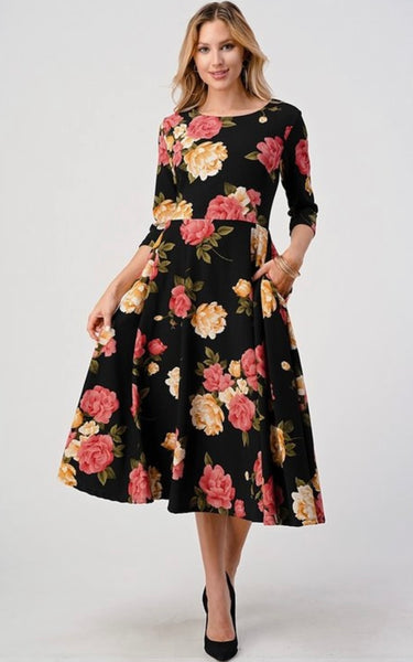 PLUS SIZE RED AND PINK FLORAL DRESS