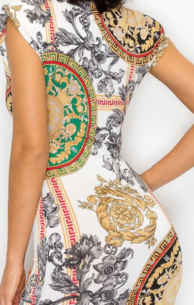 FASHION SHOULDER PAD PRINT DRESS