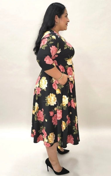 PLUS SIZE RED AND PINK FLORAL DRESS