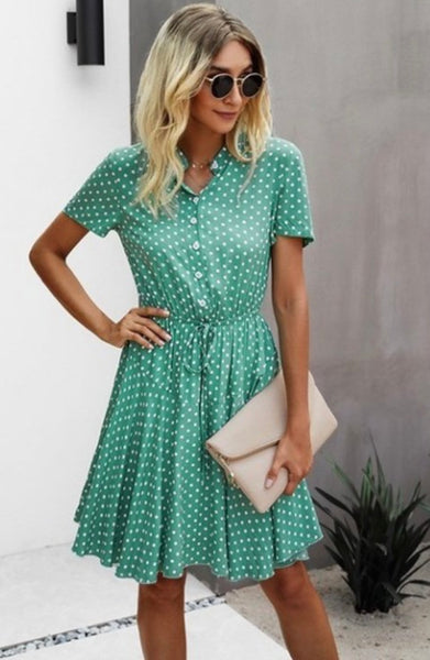 GREEN SHORT POLKADOT DRESS