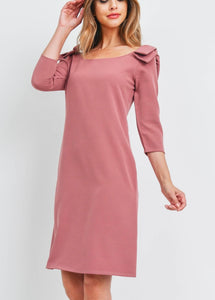 MAUPE BLUSH BOW SHOULDER DRESS