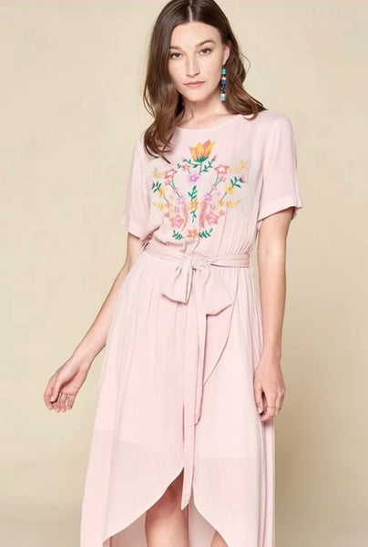 SOFT PINK EMBROIDERED DRESS