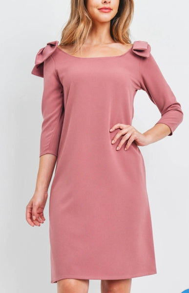 MAUPE BLUSH BOW SHOULDER DRESS