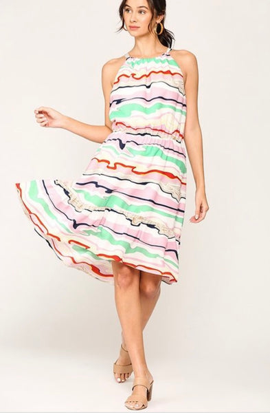 MULTI COLOR HALTER DRESS