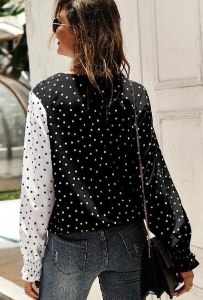 BLACK AND WHITE POLKADOT BLOUSE