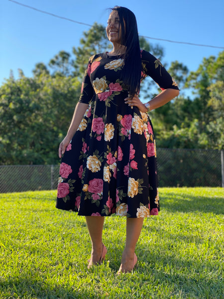 PLUS SIZE RED AND PINK FLORAL DRESS