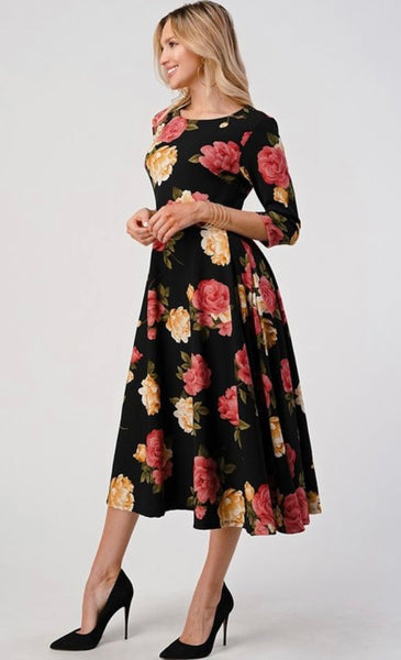 PLUS SIZE RED AND PINK FLORAL DRESS