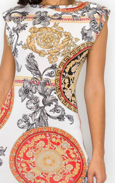 FASHION SHOULDER PAD PRINT DRESS