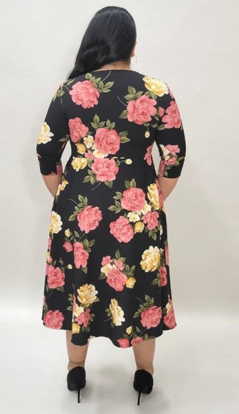 PLUS SIZE RED AND PINK FLORAL DRESS