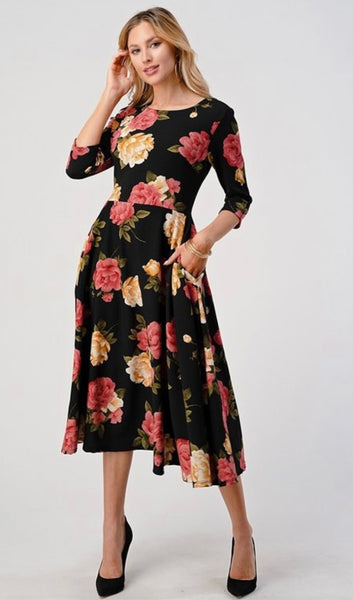 PLUS SIZE RED AND PINK FLORAL DRESS