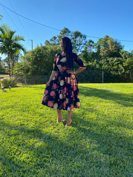 PLUS SIZE RED AND PINK FLORAL DRESS