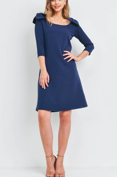 ROYAL BLUE BOW SHOULDER DRESS