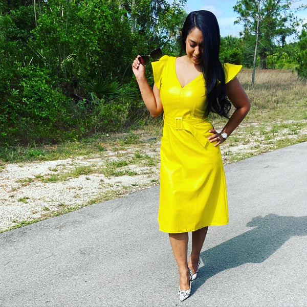 VANESSA YELLOW/GREEN RUFFLE DRESS