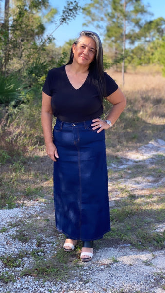 JANET LONG DENIM SKIRT