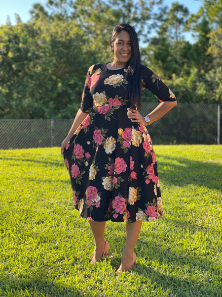 PLUS SIZE RED AND PINK FLORAL DRESS