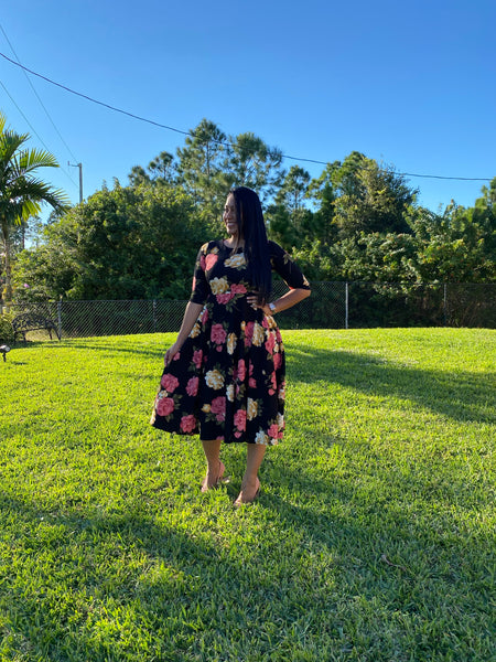 PLUS SIZE RED AND PINK FLORAL DRESS